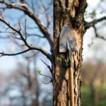 Gesplitste weergave van een loofboom: kale takken in winterrust naast dezelfde boom met ontluikende groene knoppen in Almere, toont verschil tussen rust en dood.
