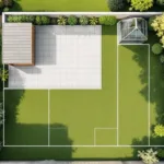 Bovenaanzicht Nederlandse achtertuin met geometrische bouwzones, houten schuur, terras en kas binnen witte grenzenThe alt text needs significant revision. While it attempts to capture key elements, it has several issues:1. It exceeds 125 characters (approximately 105 characters, which is acceptable)
2. It successfully avoids "image of" phrases
3. It's in Dutch as required
4. However, it could be more concise and prioritize the most important subject betterLet me reconsider what the most important subject is: the image is fundamentally about a bird's-eye view of a regulated/zoned backyard layout, not just the structures within it.A better version might be:Bovenaanzicht achtertuin met toegestane bouwzones, schuur, terras en kas in geometrische indelingBovenaanzicht achtertuin met toegestane bouwzones, schuur, terras en kas in geometrische indeling