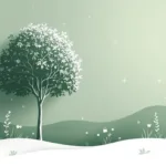 Minimalistische boomsilhouet met snoeischaar en geometrische snoeililijnen op groen-wit verloop achtergrond