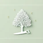 Witte boom silhouet met snoeizaag en euro symbolen op groene achtergrond voor boomverzorgingsdiensten