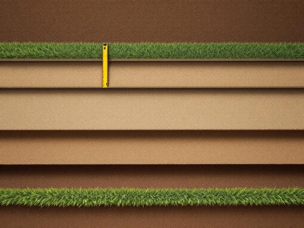 Luchtfoto van terrasvormig aangelegde tuin met verschillende hoogteniveaus en meetinstrument over bruine grond en groen gras