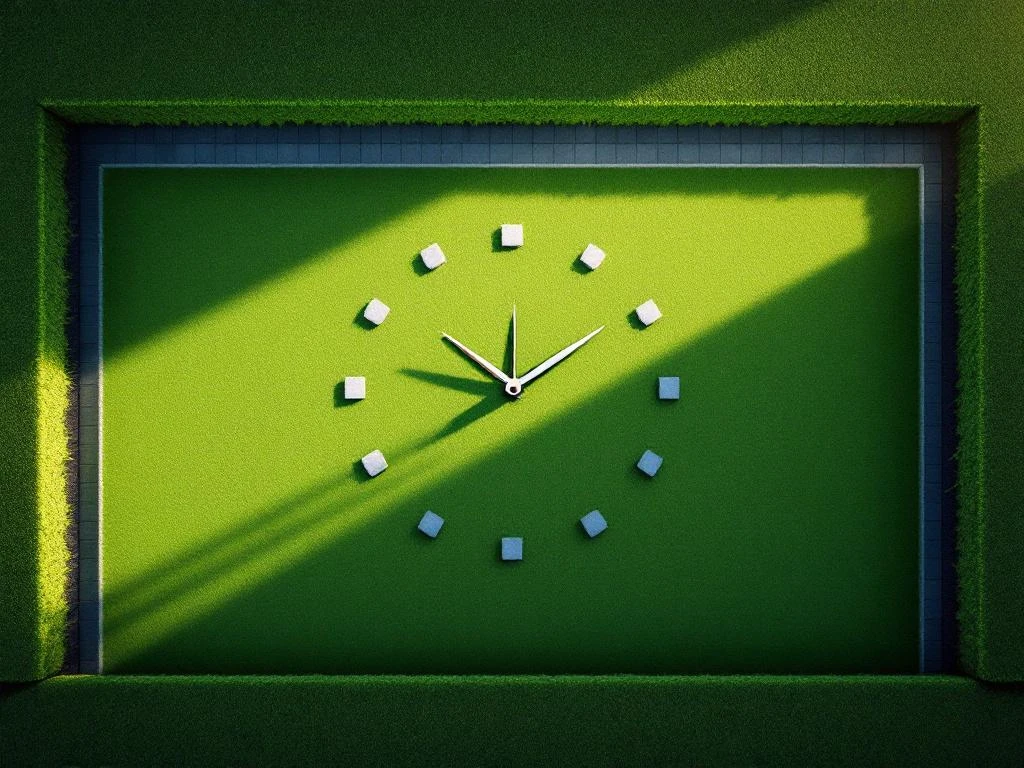 Tuinspade werpt lange schaduw op smaragdgroen gazon bij dageraad met geometrische borders en klok van stenen---**Token Count Summary***Prompt*: 267 tokens
*Response*: 28 tokens
*Total*: 295 tokens